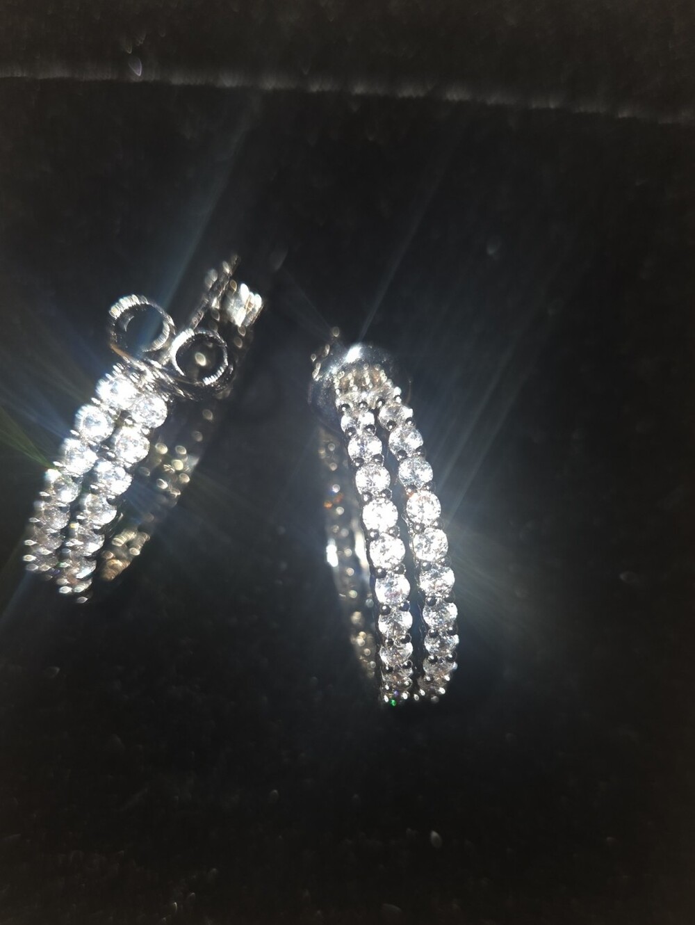 Elegant Double-Row CZ Hoop Earrings - Silver Tone
